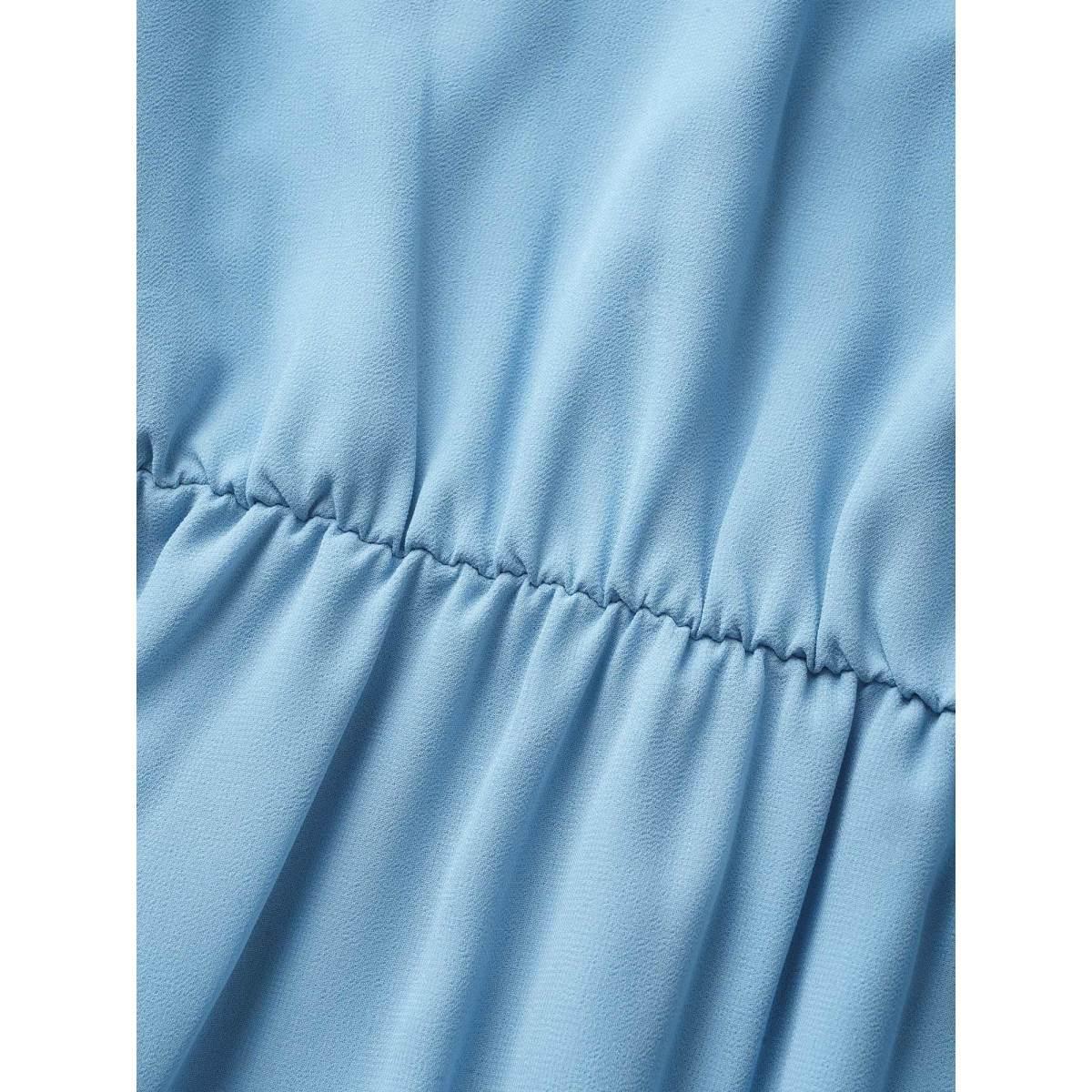 Plus Size V Neck Ruffle Trim Elastic Waist Cami Dress LightBlue Women Formal Ruffles Non Sleeveless Curvy BloomChic 10/M Product Image