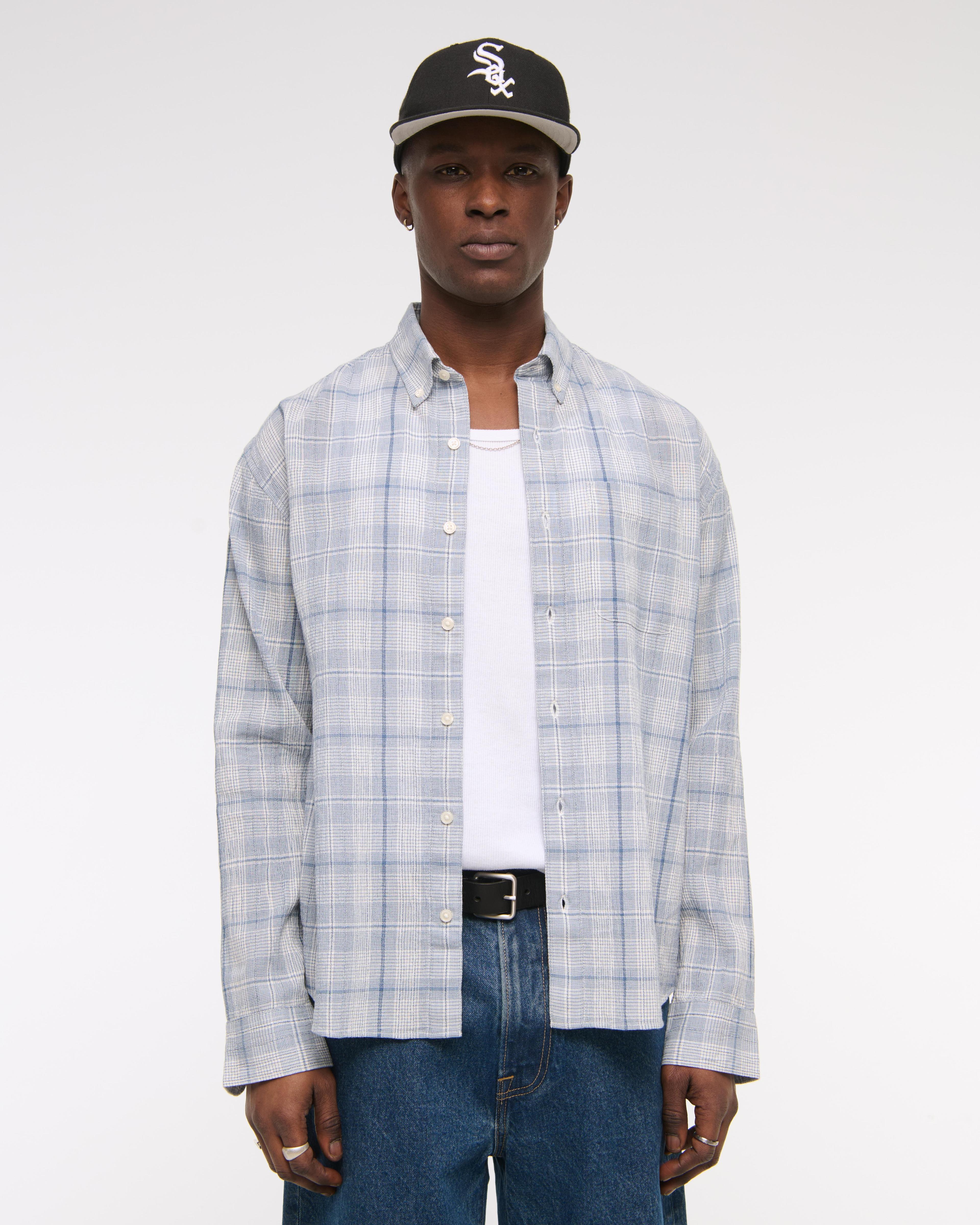 Long-Sleeve Plaid Button-Up Shirt Product Image