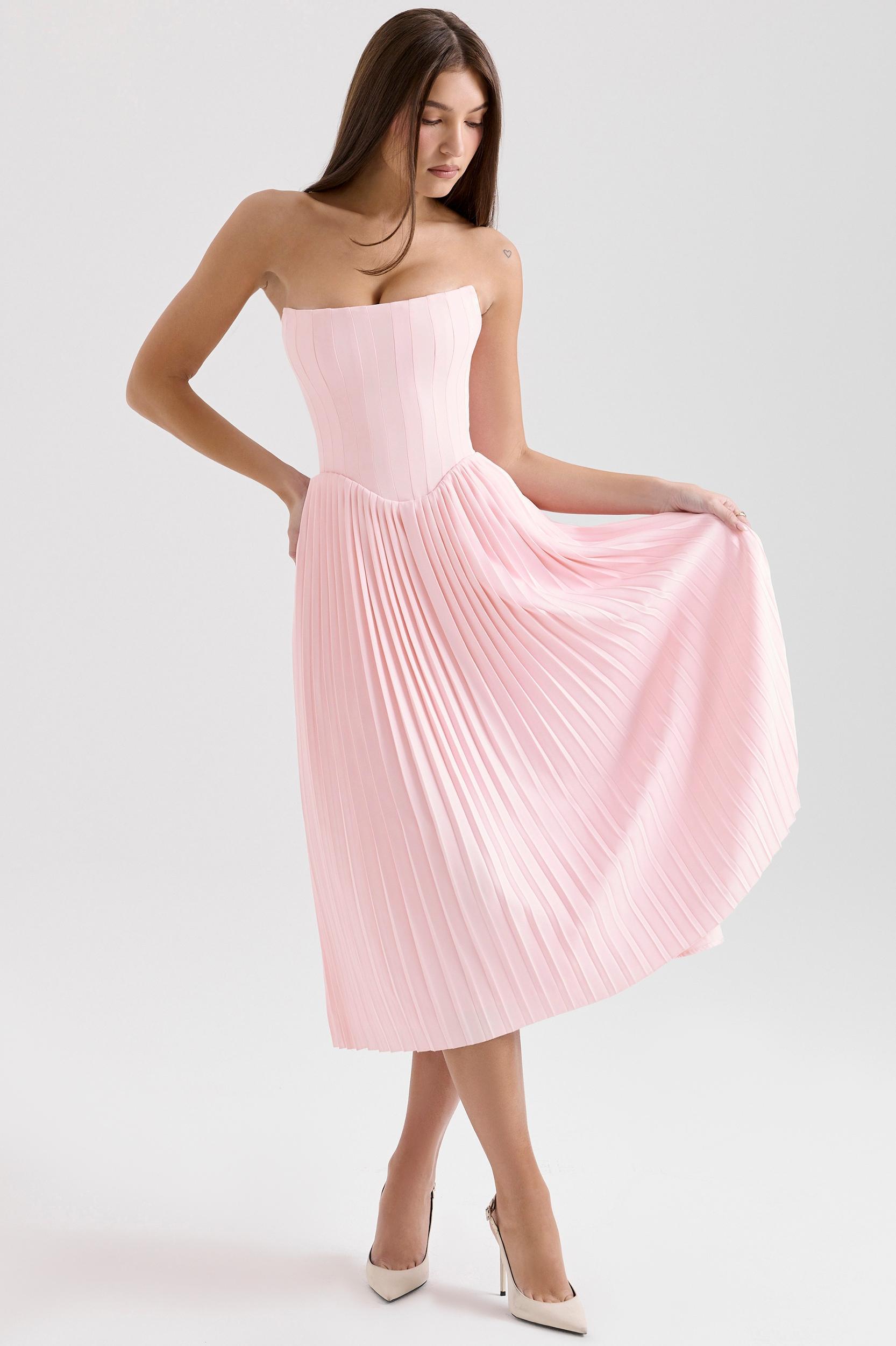 Marci  pink pleated midi corset dress Product Image