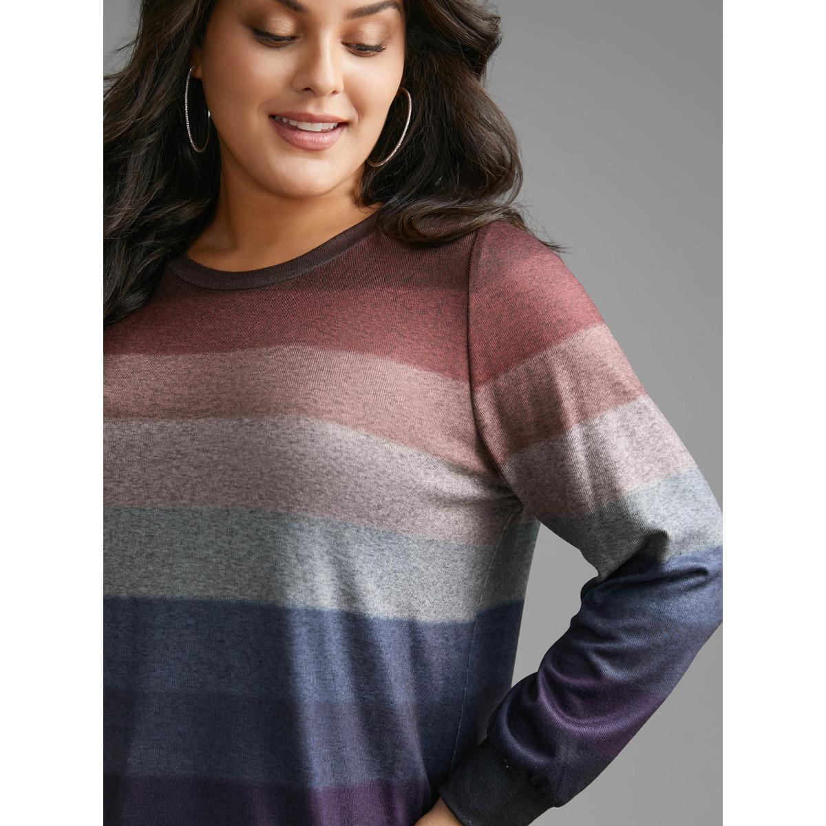Plus Size Ombre Contrast Round Neck Sweatshirt Women Multicolor Casual Contrast Loose Round Neck Everyday Sweatshirts BloomChic 10/M Product Image