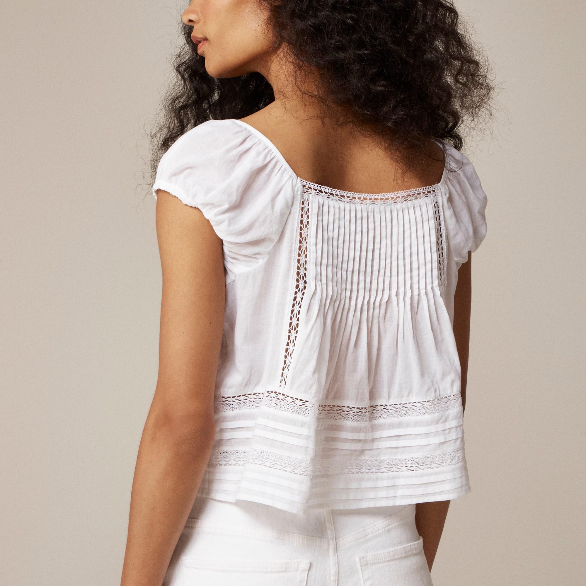 Cap-sleeve lace-trim top in cotton voile Product Image