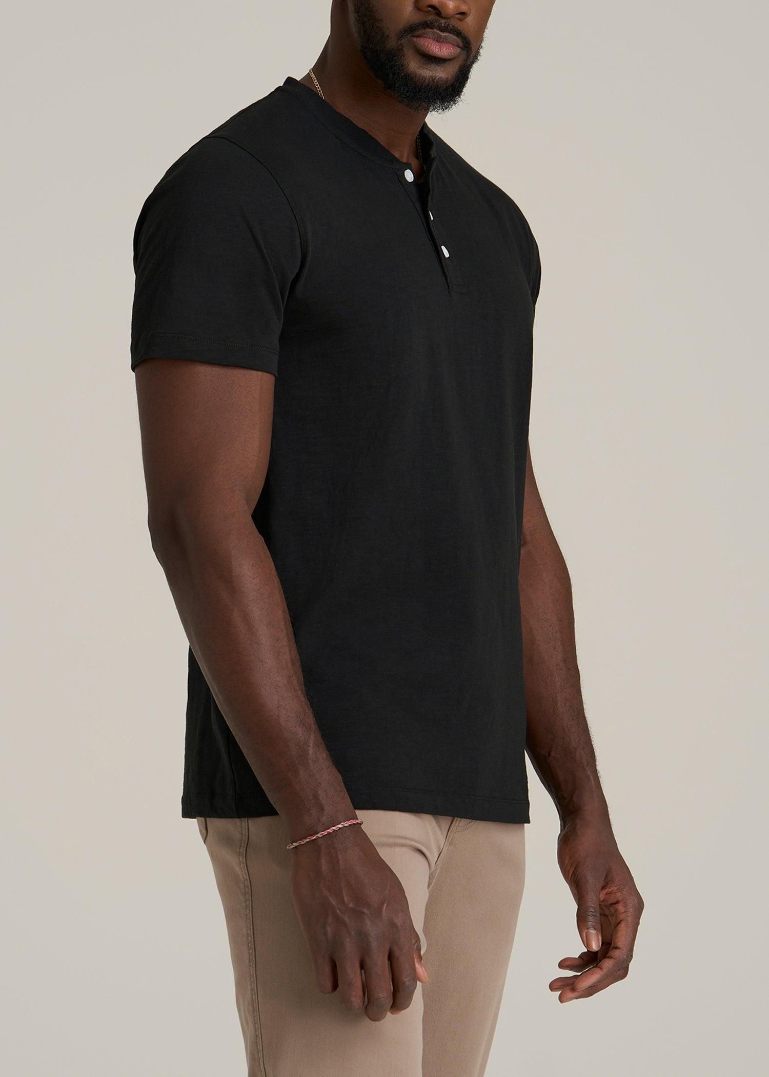 Sunwashed Short Sleeve Slub Henley for Tall Men in Black Male Product Image