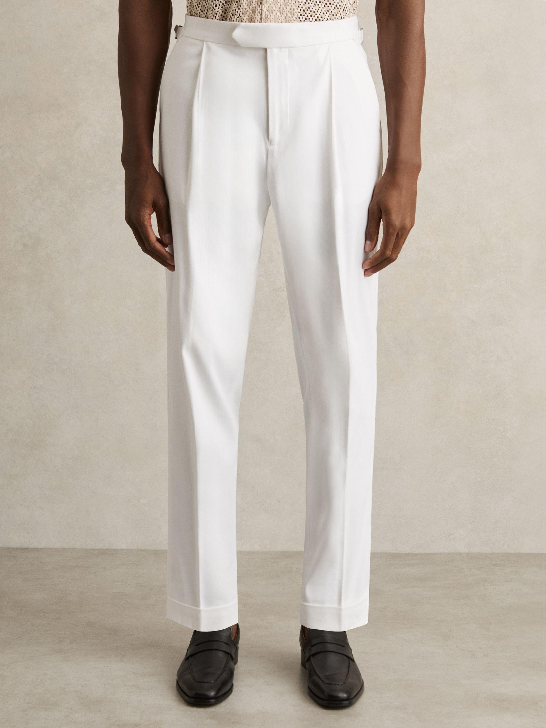 Cotton-Blend Tapered Trousers in White Product Image