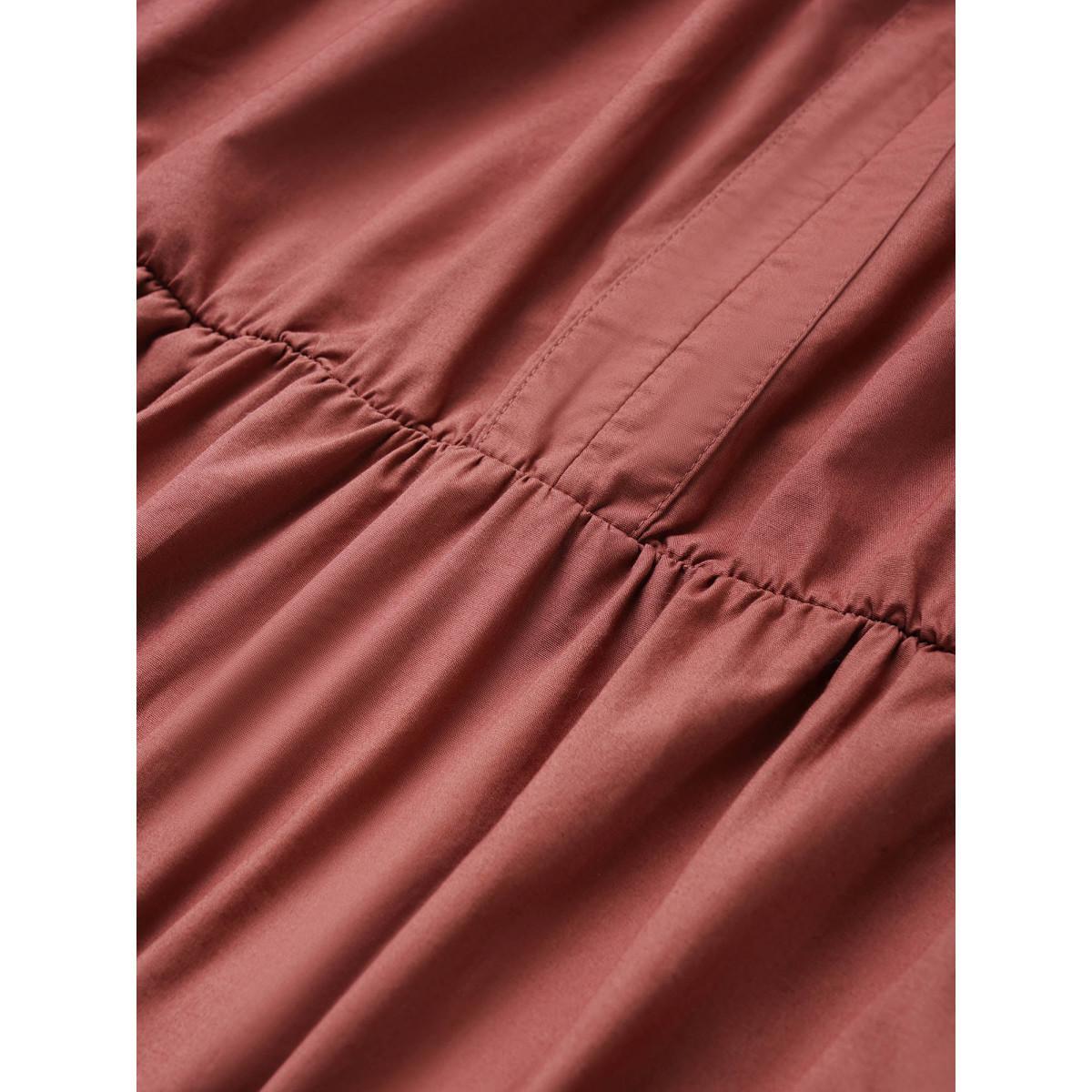 Plus Size Lapel Collar Gathered Pocket Lantern Sleeve Dress Russet Women Casual Gathered Lapel Collar Long Sleeve Curvy Knee Dress BloomChic 22-24/3X Product Image