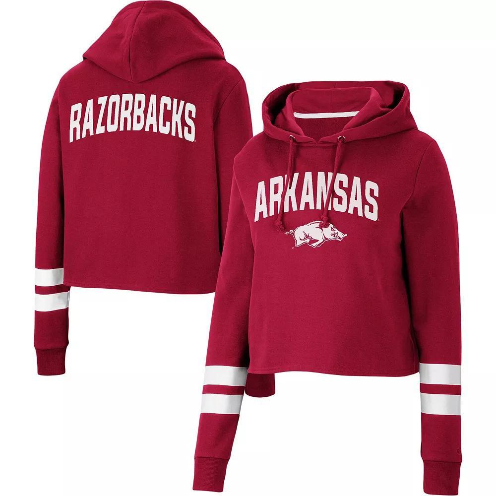 Women's Colosseum Cardinal Arkansas Razorbacks Throwback Stripe Cropped Pullover Hoodie, Size: 2XL, Red Product Image