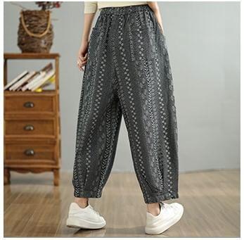 Drawstring Waist Patterned Cropped Baggy Pants Product Image