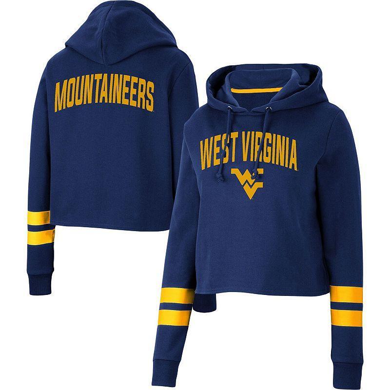 Women's Colosseum Navy West Virginia Mountaineers Throwback Stripe Cropped Pullover Hoodie, Size: 2XL, Blue Product Image