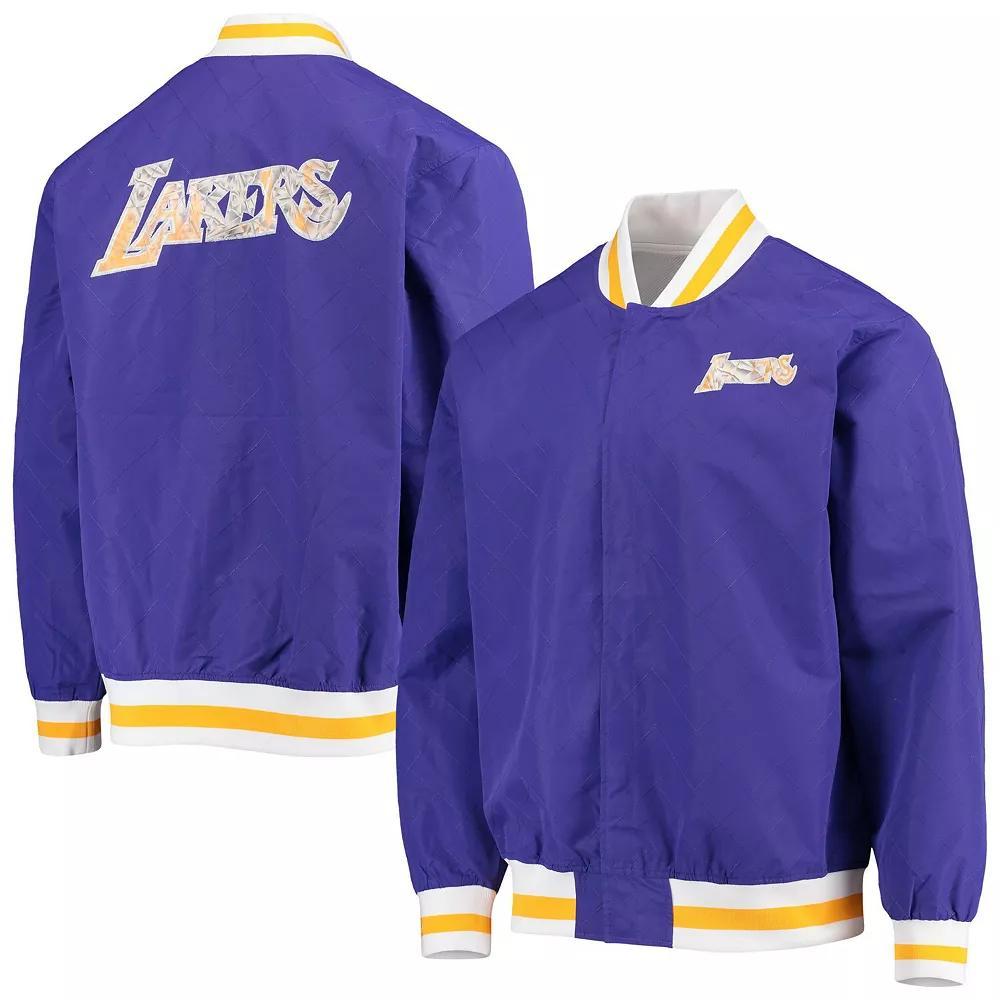 Men's Los Angeles Lakers Purple Mitchell & Ness Hardwood Classics 75th Anniversary Authentic Warmup Full-Snap Jacket, Size: 3XL Product Image