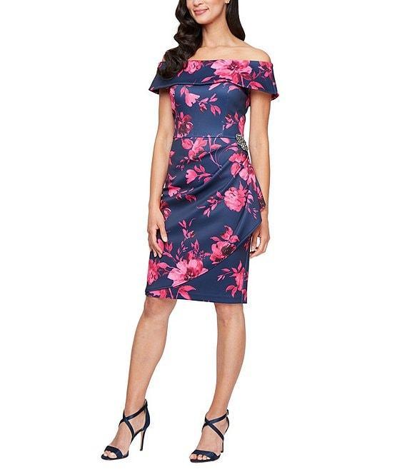 Alex Evenings Off-the-Shoulder Floral Print Sheath Dress Product Image