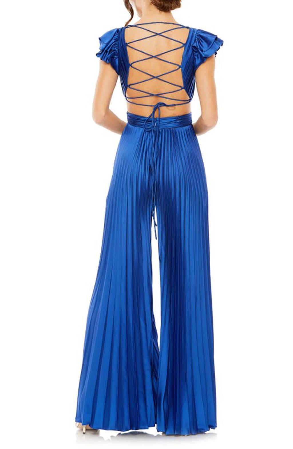 Ruffle Cap Sleeve Cutout Heat Pleated Jumpsuit In Cobalt Product Image