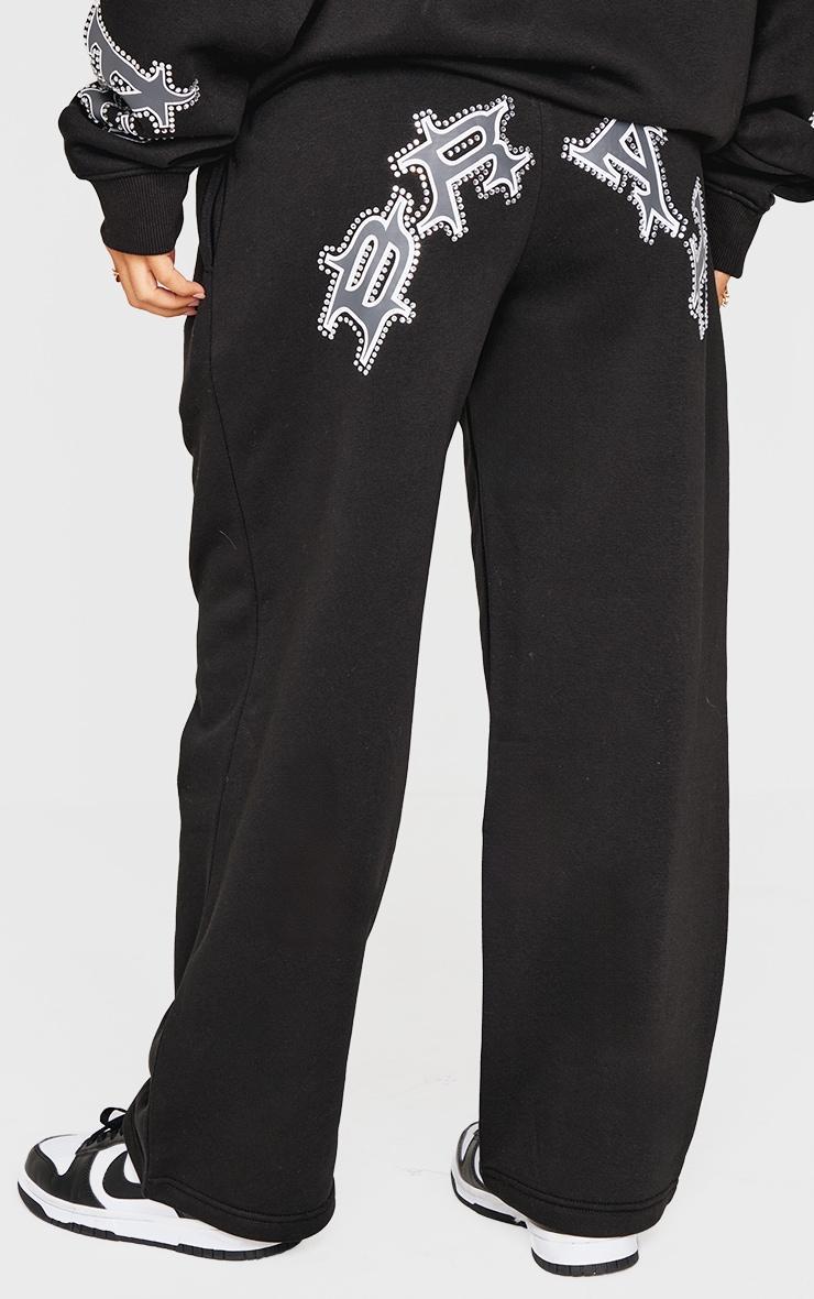 Petite Black Diamante Graphic Detail Wide Leg Sweatpants Product Image