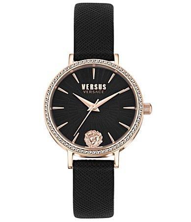 Versus Versace Womens Mar Vista Crystal Analog Black Leather Strap Watch Product Image