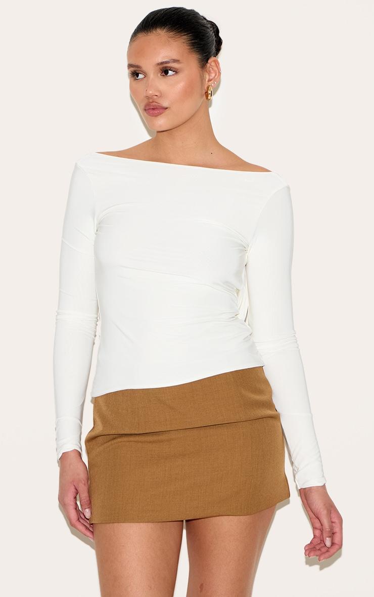 Cream Double Layer Slinky Cowl Back Long Sleeve Top Product Image