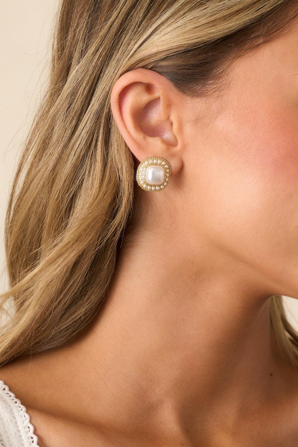 A Day At The Vineyard Gold & Ivory Faux Pearl Earrings Product Image