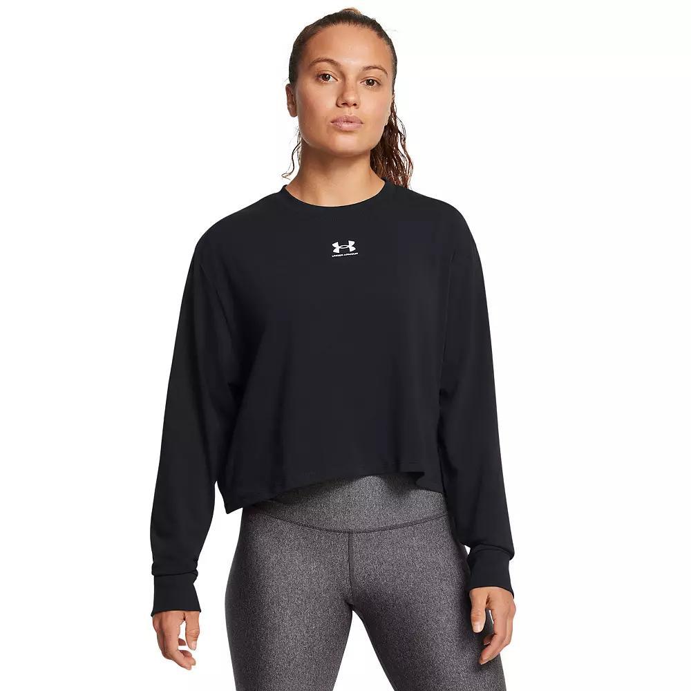 Women's Under Armour Rival Boxy Cropped Long Sleeve Tee, Size: Medium, White Product Image