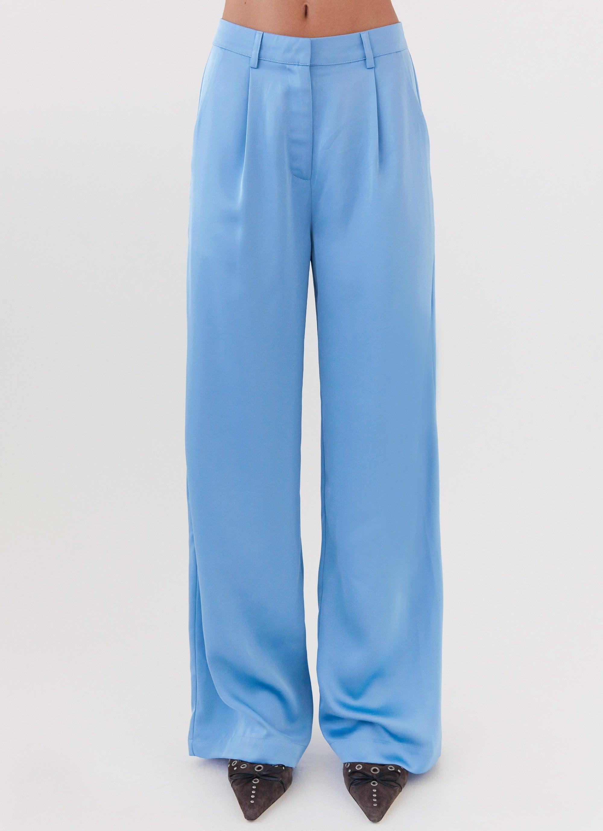 Brinkley Satin Pants - Blue Product Image