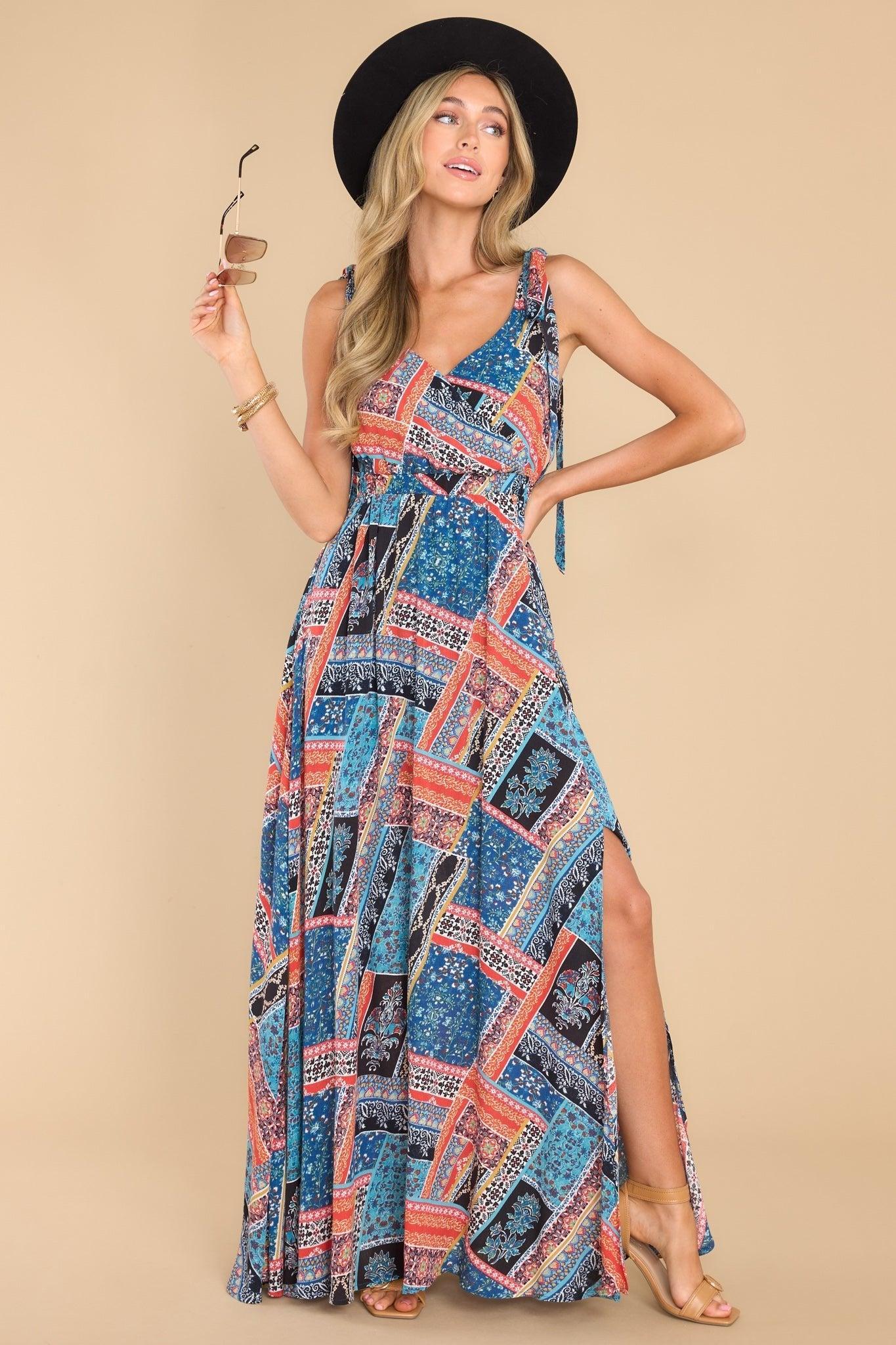 Aura Be The Moment Navy Patchwork Maxi Dress Product Image