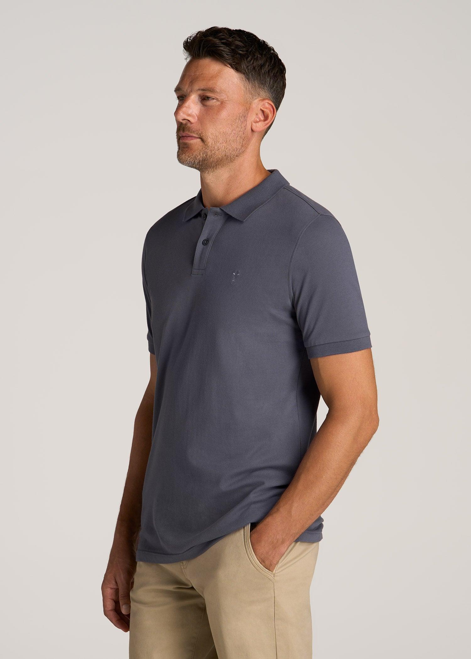 Classic Polo with Embroidered Logo for Tall Men in Grey Blue Male Product Image