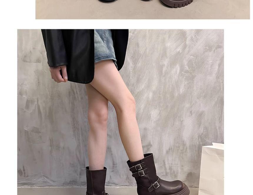 Platform Plain Buckled Short Boots Product Image