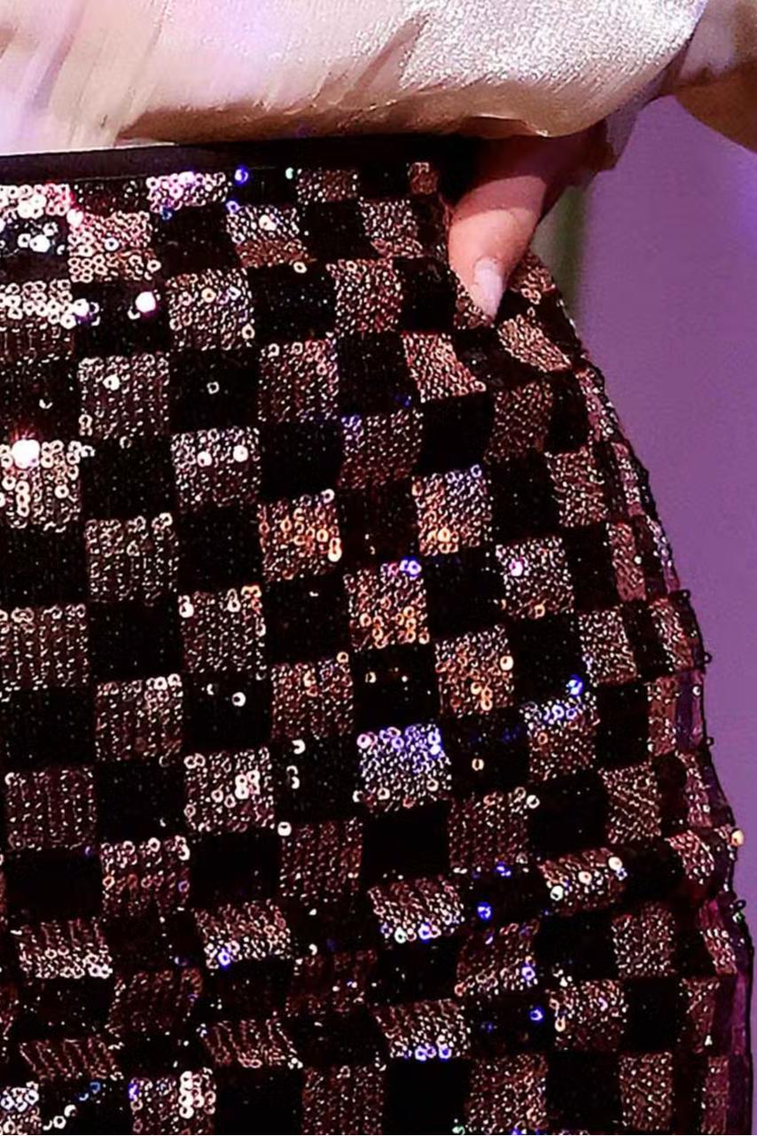 Checkered Sequin Mini Pencil Skirt Product Image
