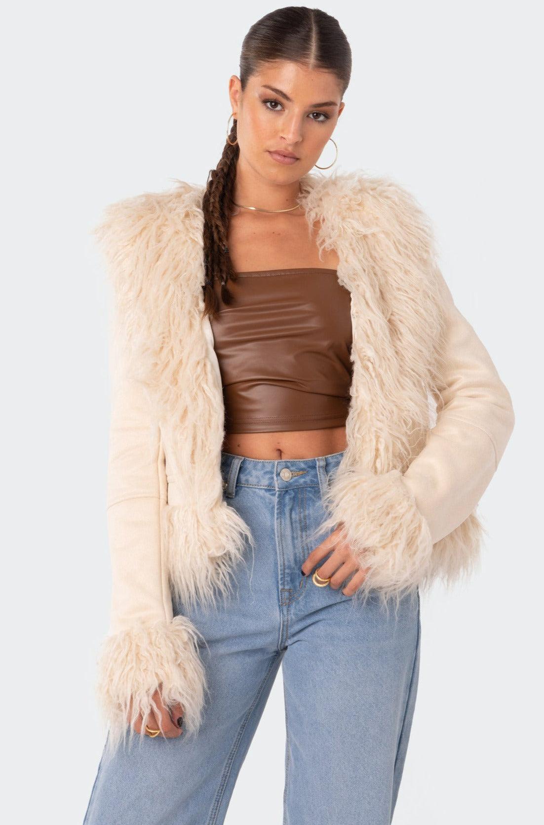 Faux Fur Trim Coat Product Image