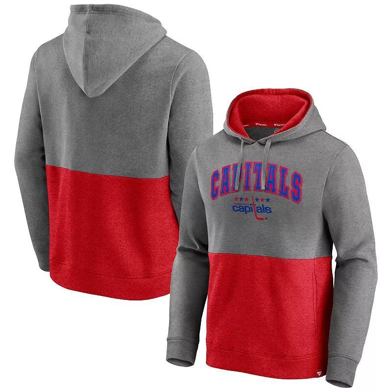 Mens Fanatics Branded Heathered Gray/Red Washington Capitals Block Party Classic Arch Signature Pullover Hoodie Product Image