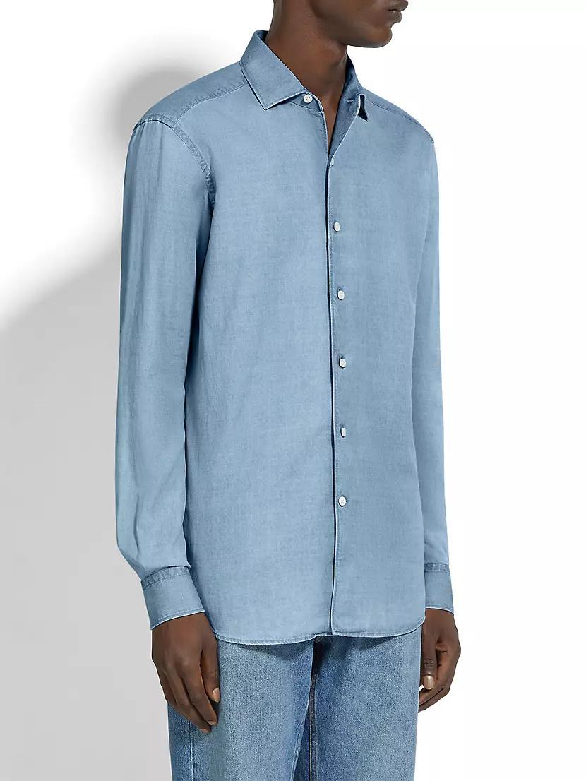 Bleached Cotton and Linen Denim Shirt Product Image