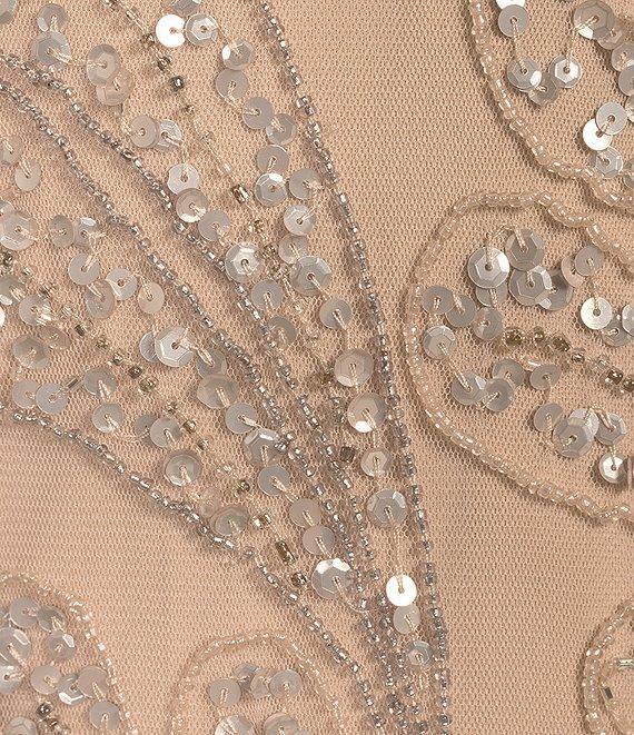 Pisarro Nights Mesh Beaded Floral Print Crew Neck Sleeveless Sheath Gown Product Image