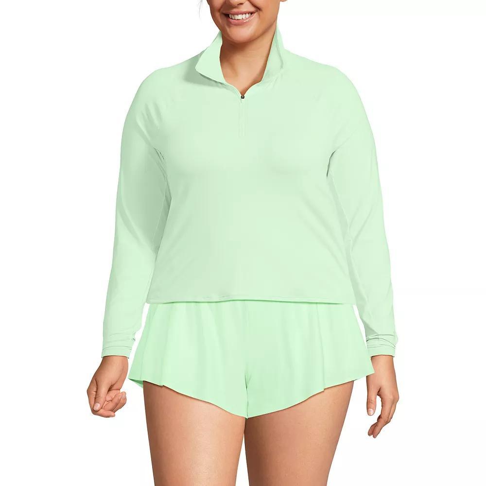 Plus Size Lands' End Long Sleeve Quarter Zip UPF 50 Swim Top, Women's, Size: 1XL, Icy Mint Green Product Image