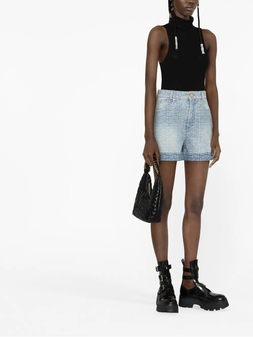 monogram-print cotton denim shorts Product Image