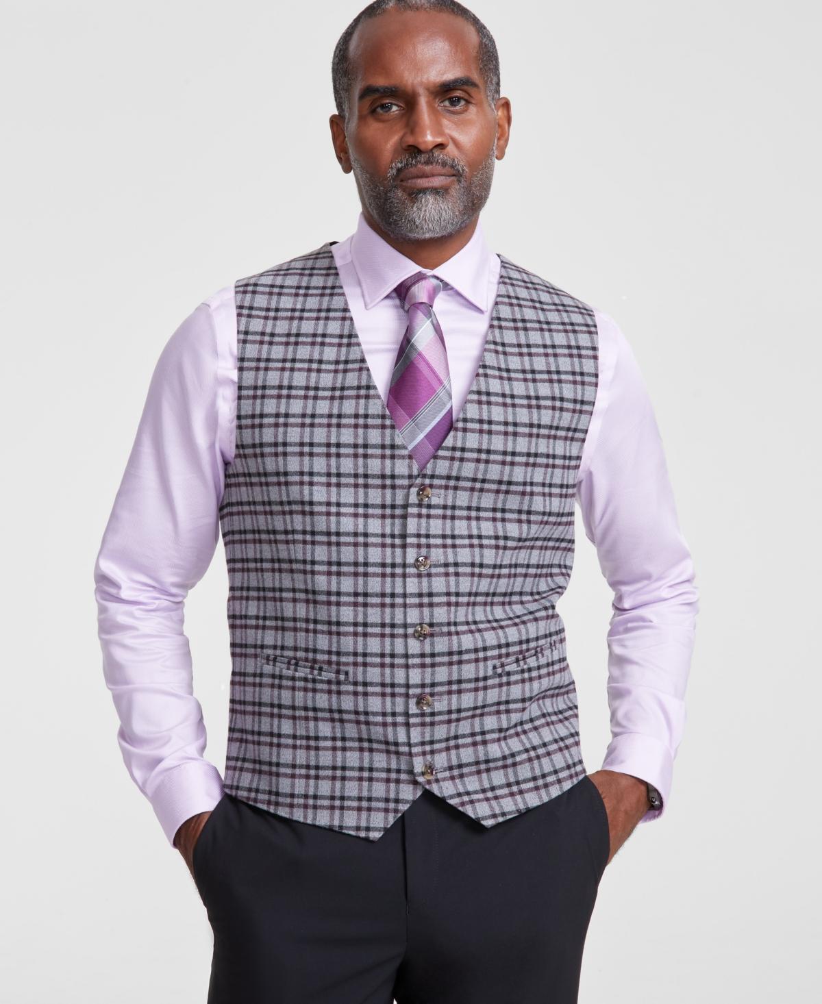 Tayion Collection Mens Classic-Fit Plaid Suit Vest - Grey Product Image