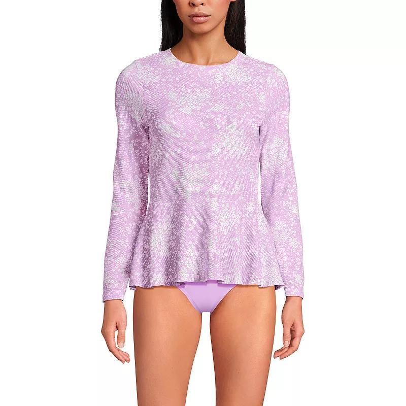 Women's Long Lands' End Sleeve Pique Peplum UPF 50 Rashguard, Size: Large, White Product Image