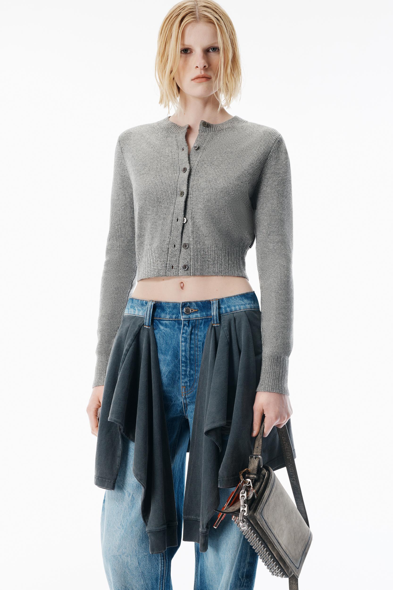 Grey Wool-blend Hotfix Cardigan Product Image