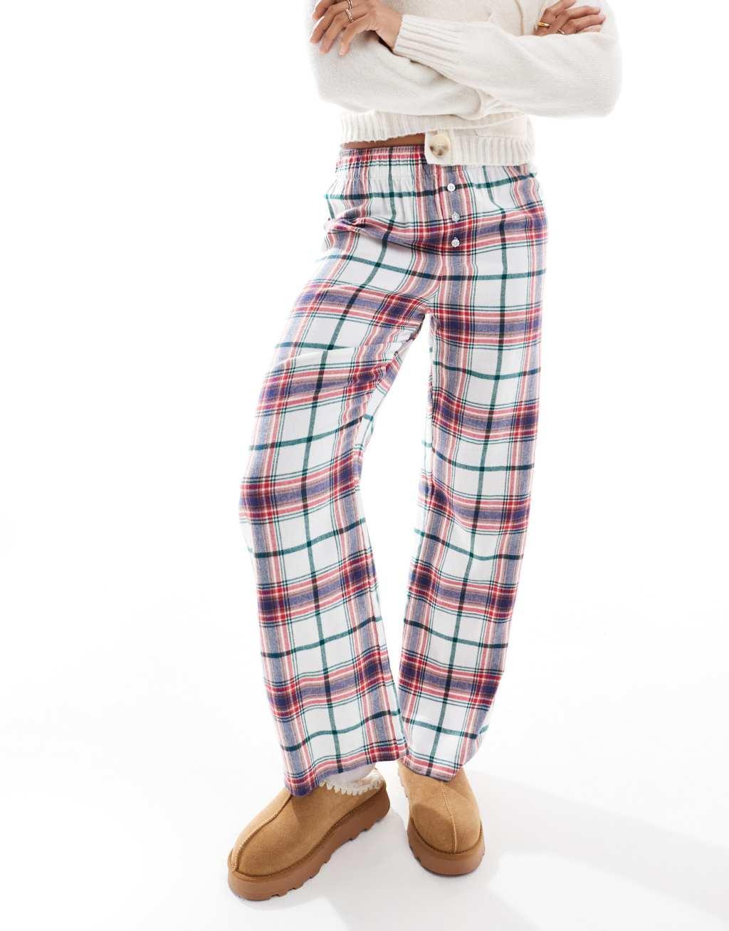 Cotton On relaxed flannel pajama bottoms in vintage cream check Product Image