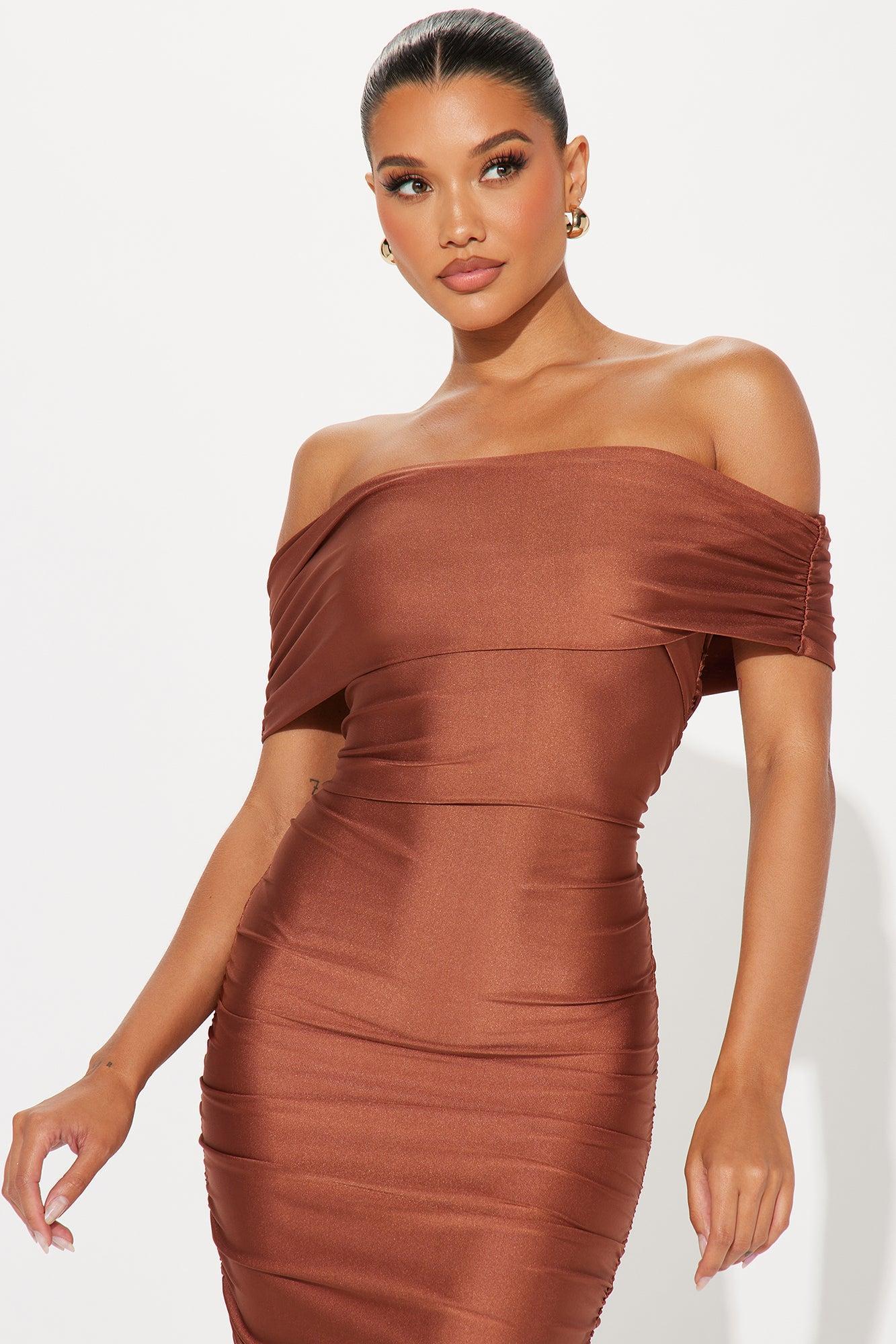 Faye Off Shoulder Midi Dress - Mocha Product Image