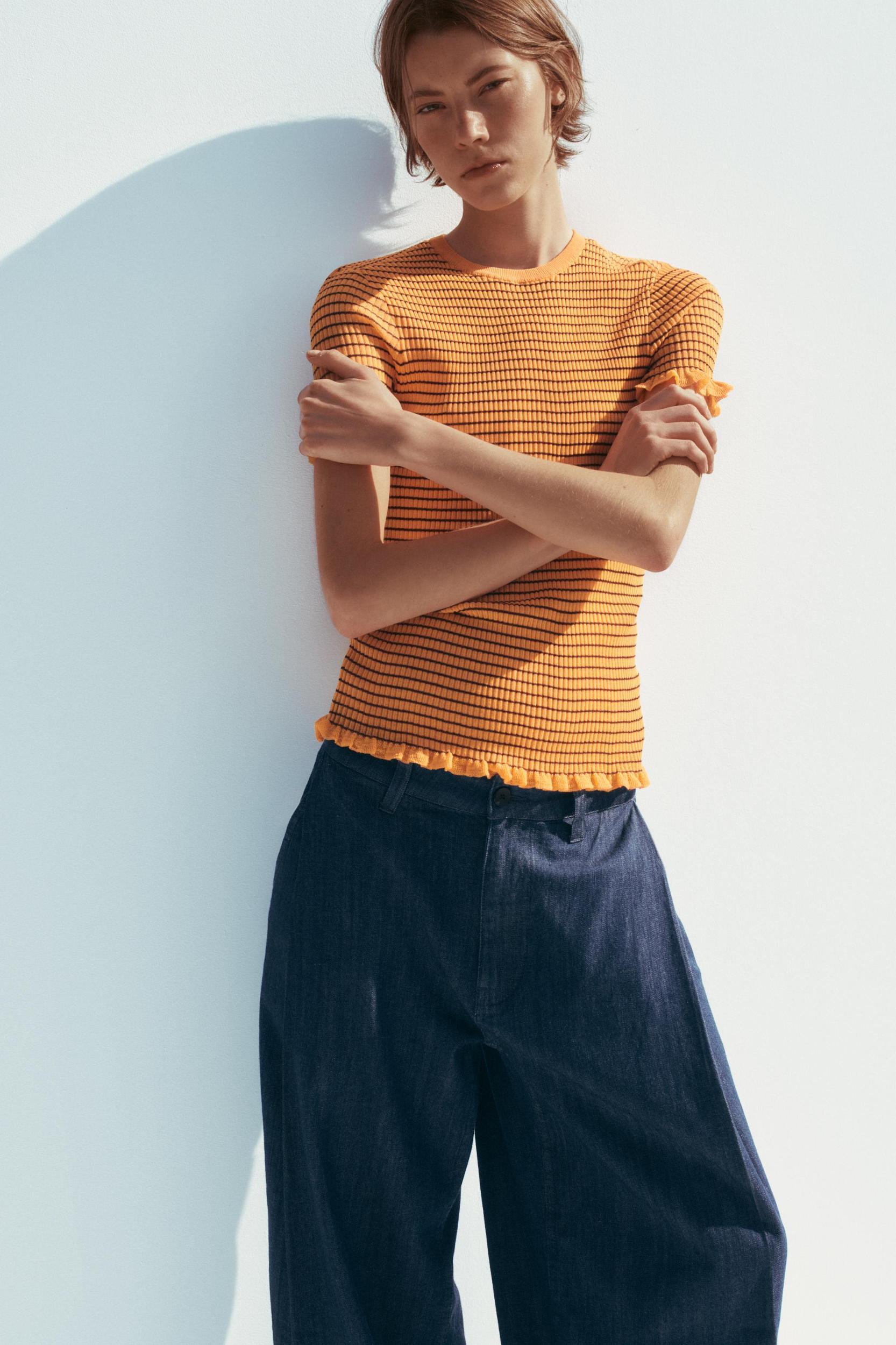 STRIPED RIB KNIT TOP Product Image