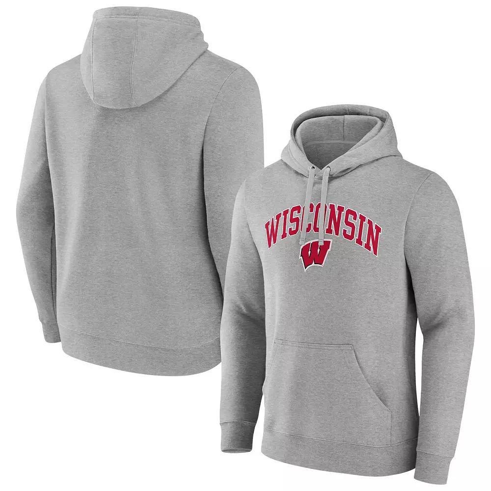 Men's Fanatics Gray Wisconsin Badgers Arched Logo Pullover Hoodie, Size: 2XL, Grey Product Image