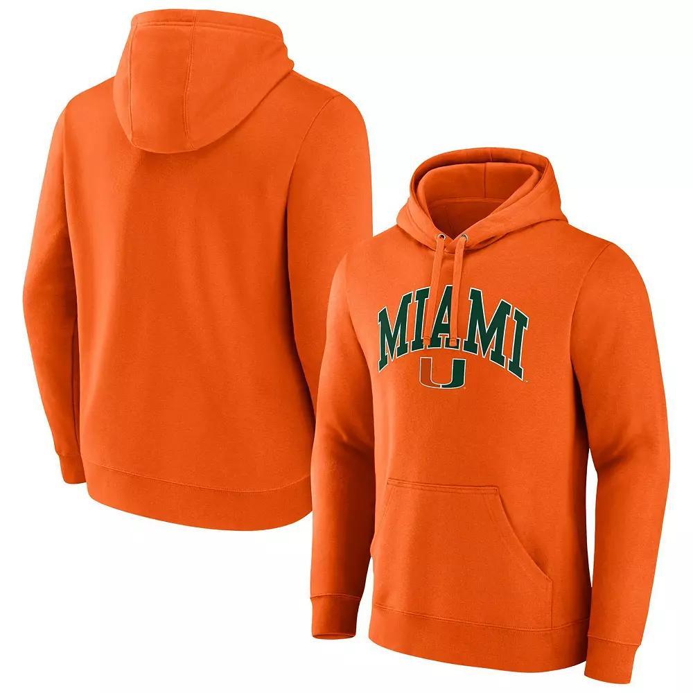 Men's Fanatics Orange Miami Hurricanes Arched Logo Pullover Hoodie, Size: XL Product Image