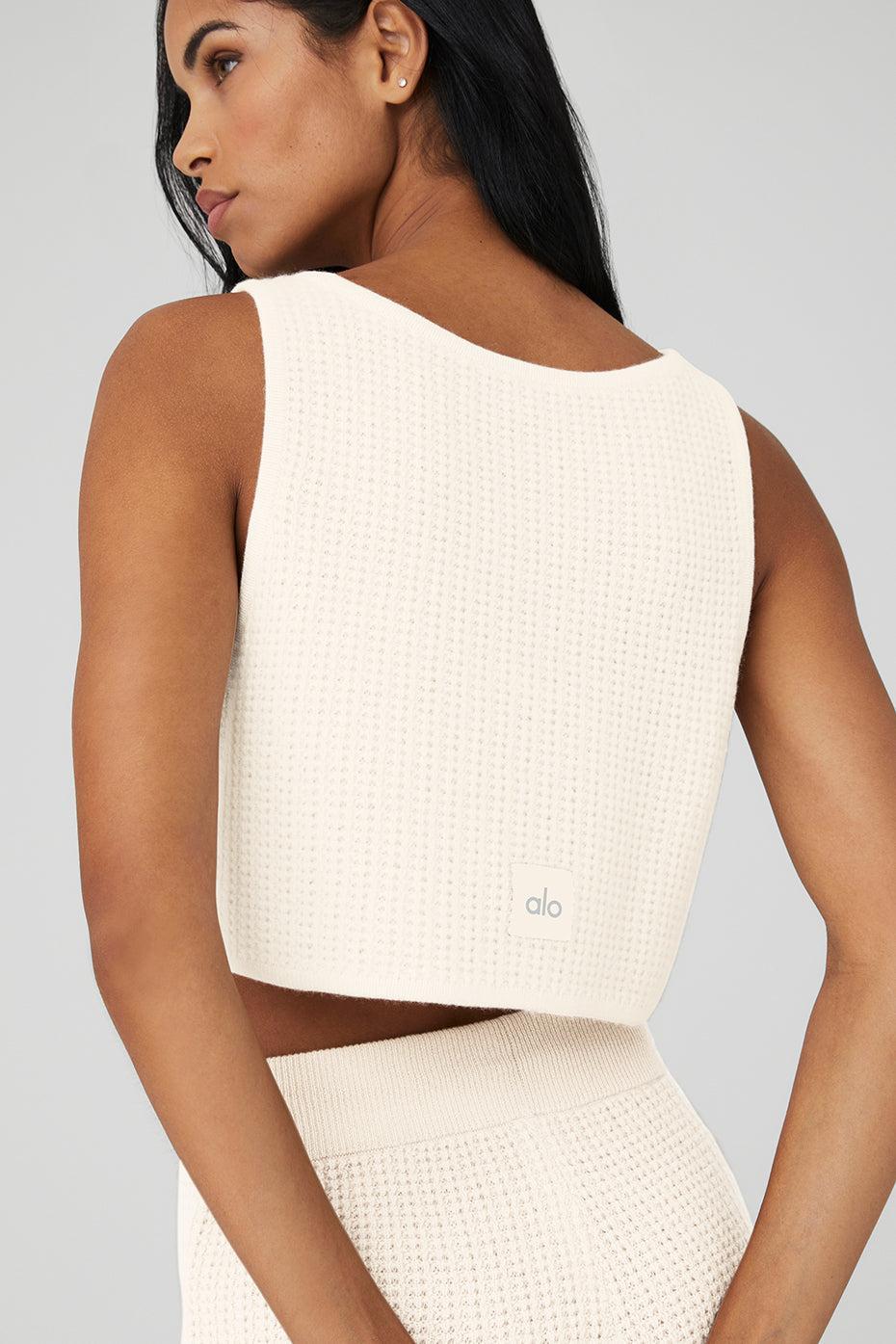 Cashmere Plush Waffle Cropped Tank - Ivory Product Image