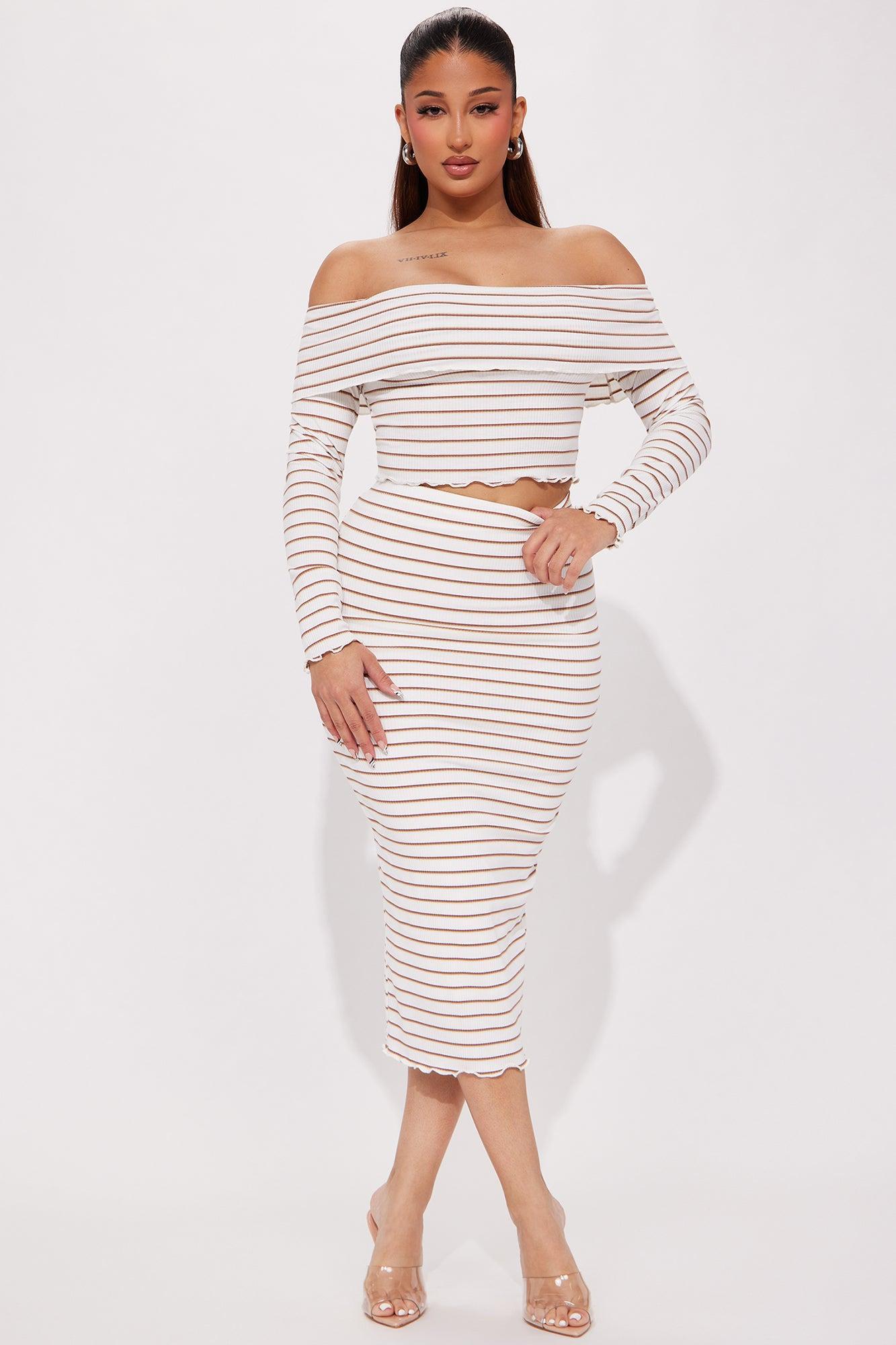 Lizzy Striped Skirt Set - White/combo Product Image