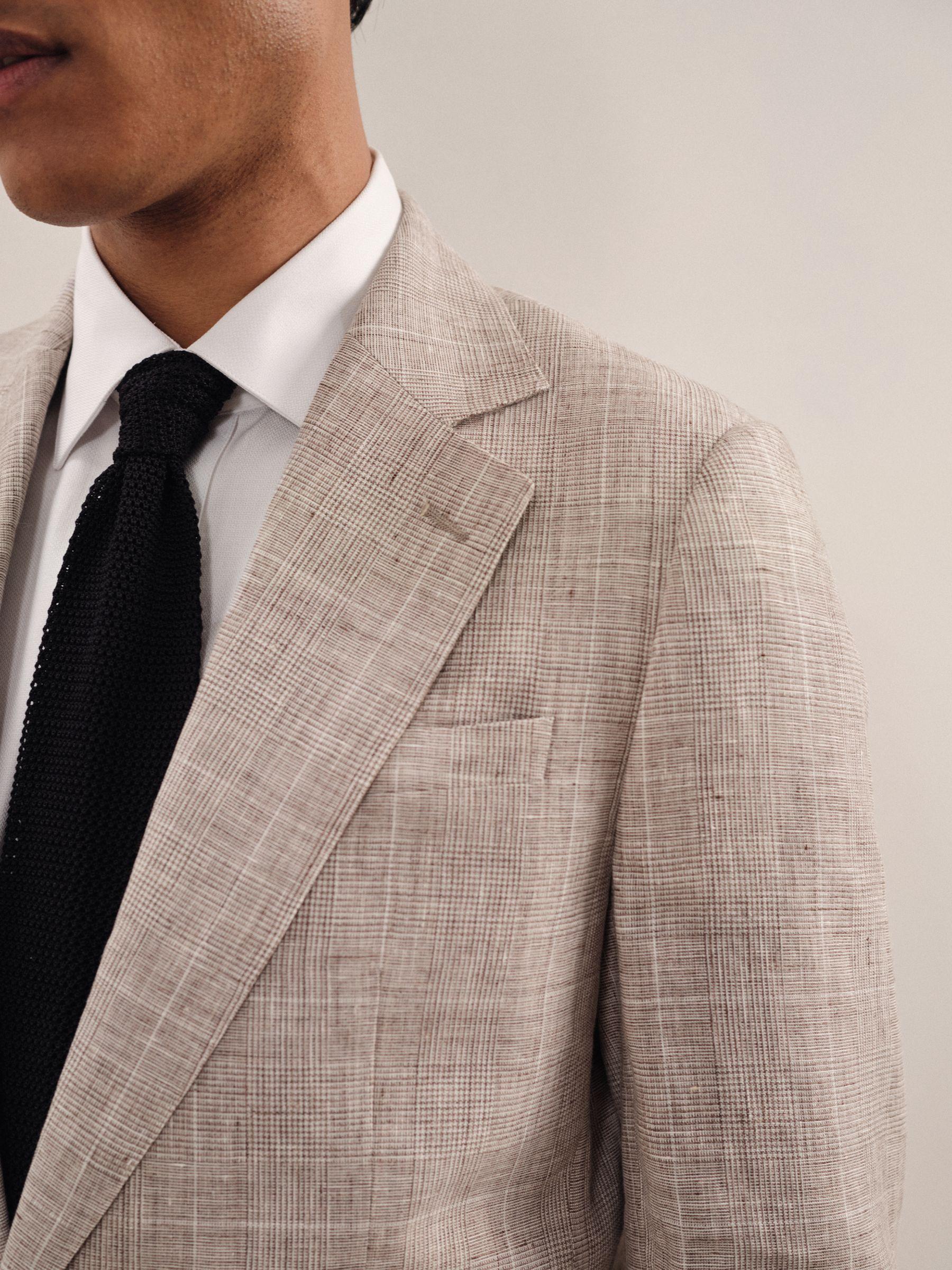 Slim Fit Linen Single Breasted Check Suit Blazer in Oatmeal Product Image