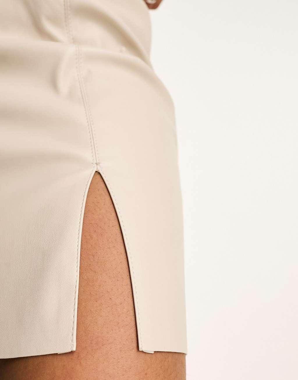  Noisy May faux leather mini skirt with slit in cream Product Image