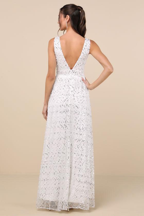 Solita White Sequin Mesh Sleeveless Maxi Dress Product Image