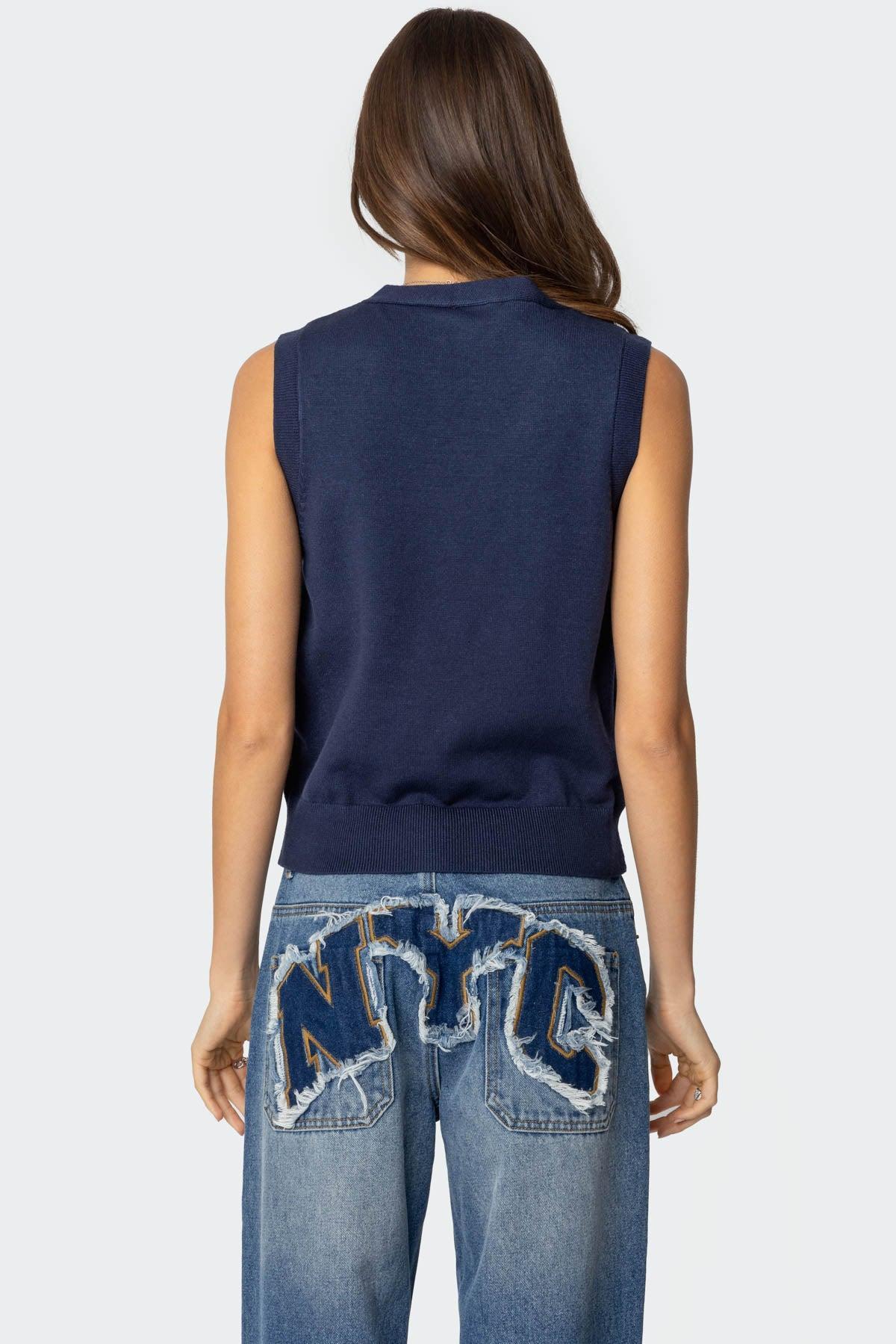 Cam Button Up Knit Vest Top Product Image