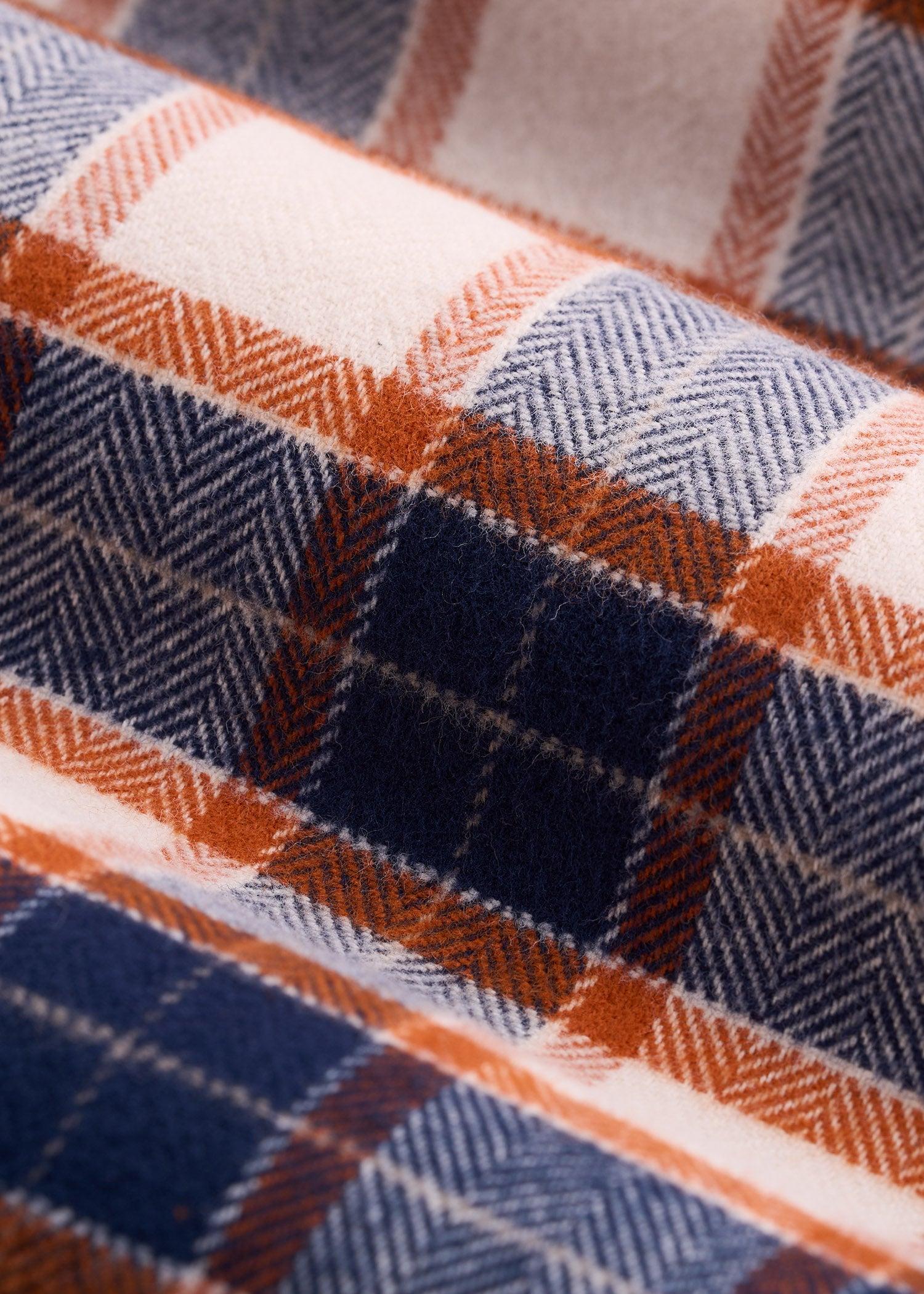 Midweight Brushed Flannel Button Shirt for Tall Men in Blue and Orange Plaid Male Product Image