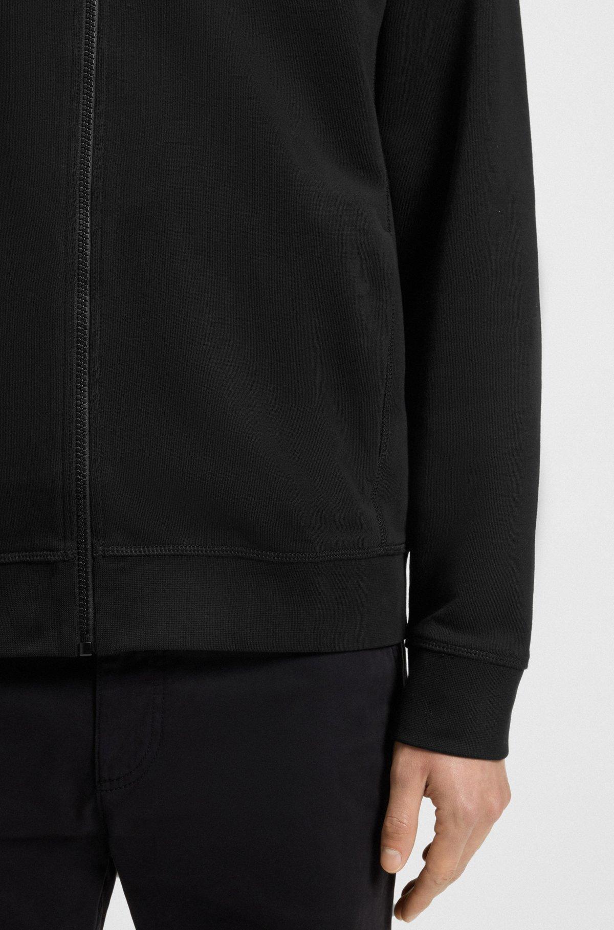 BOSS - Zip-up jacket in cotton terry with logo badge - Black Product Image