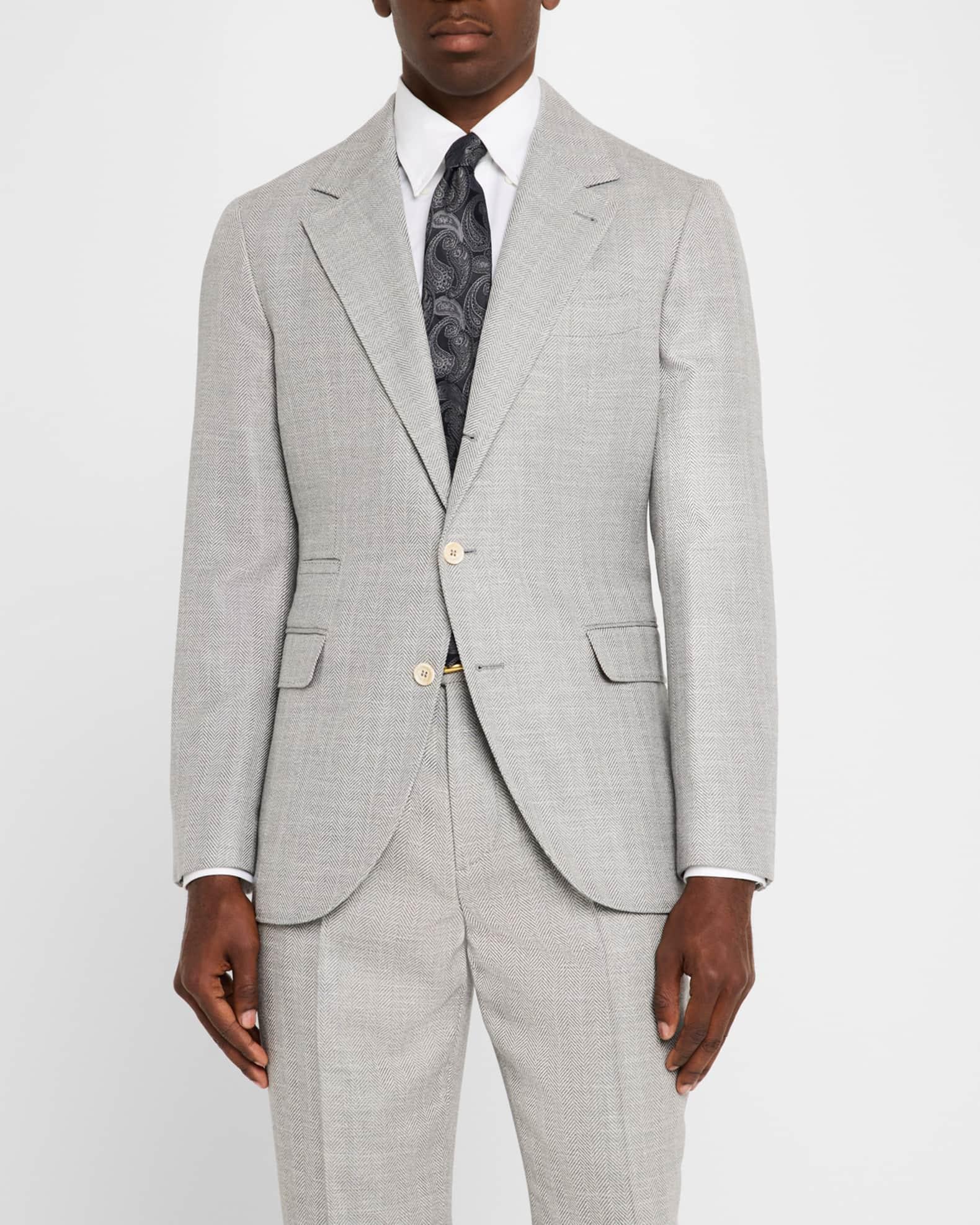 Men's Wool, Silk and Linen Chevron Two-Piece Suit Product Image