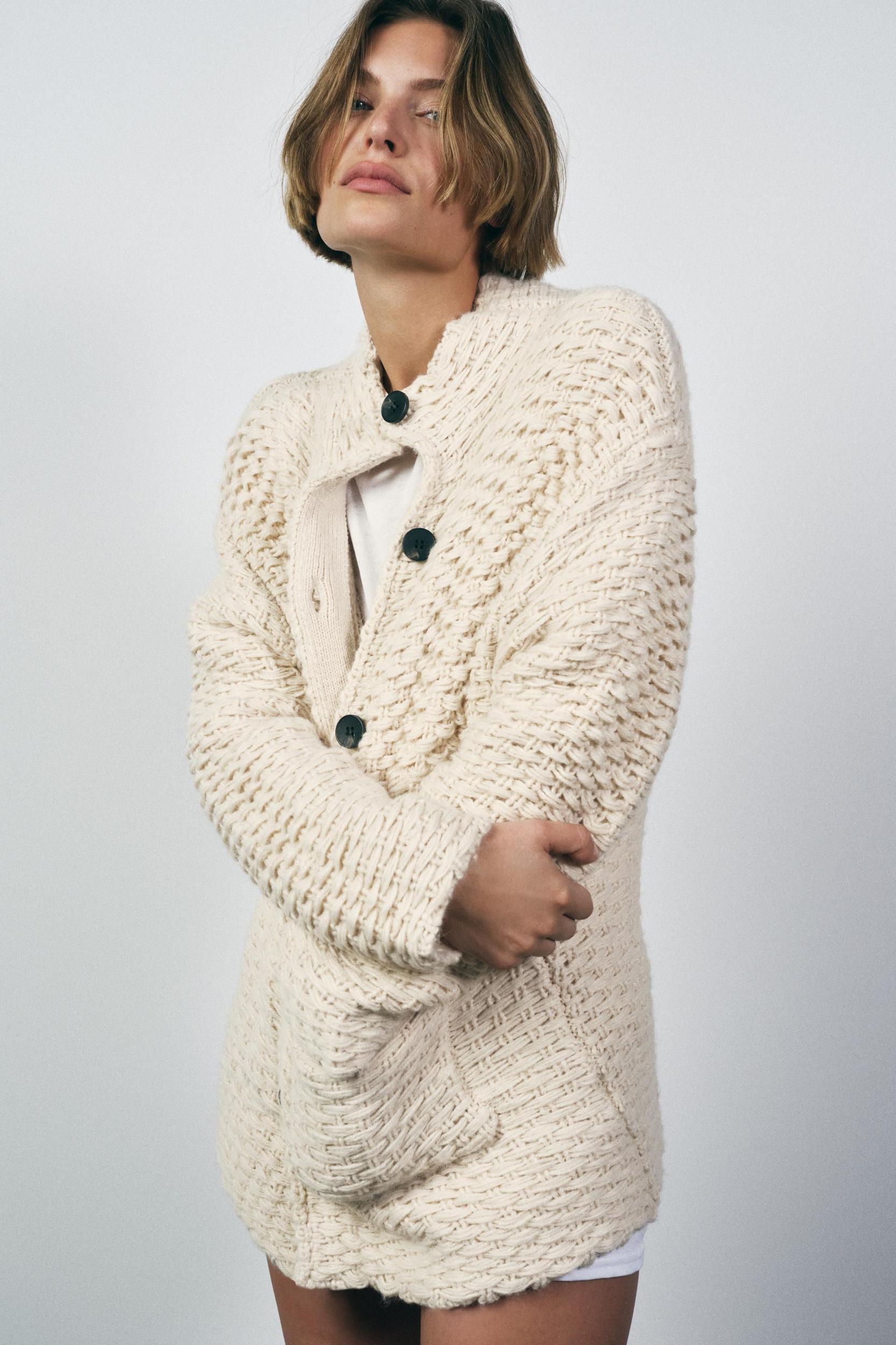 HIGH COLLAR KNIT COAT Product Image