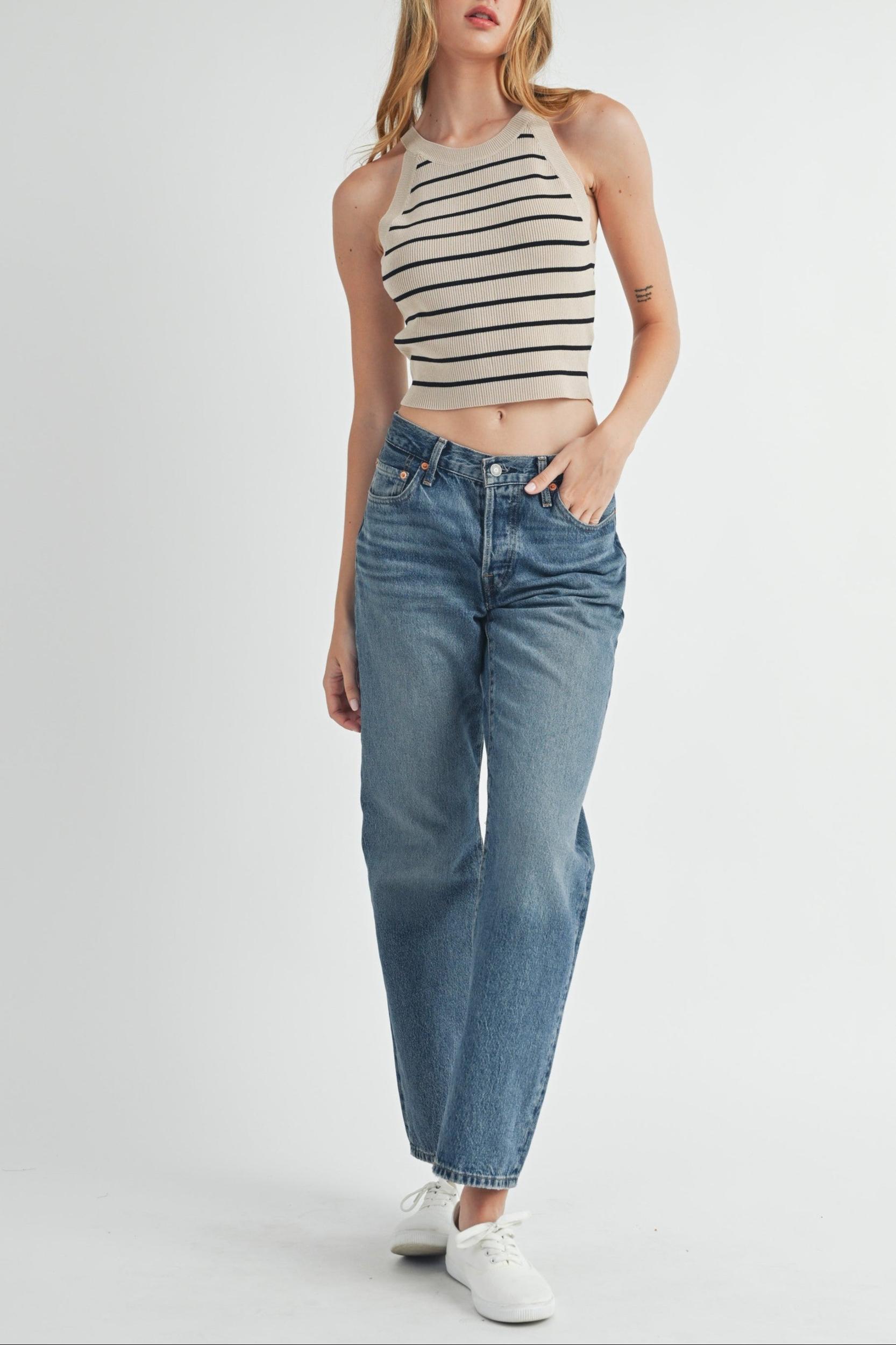 Halter Neck Striped Knit Top Product Image