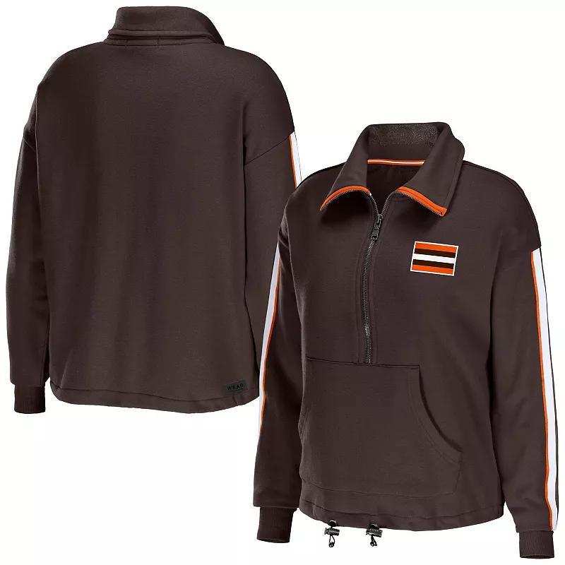 Women's WEAR by Erin Andrews Brown Cleveland Browns Logo Stripe Half-Zip Top,  Product Image